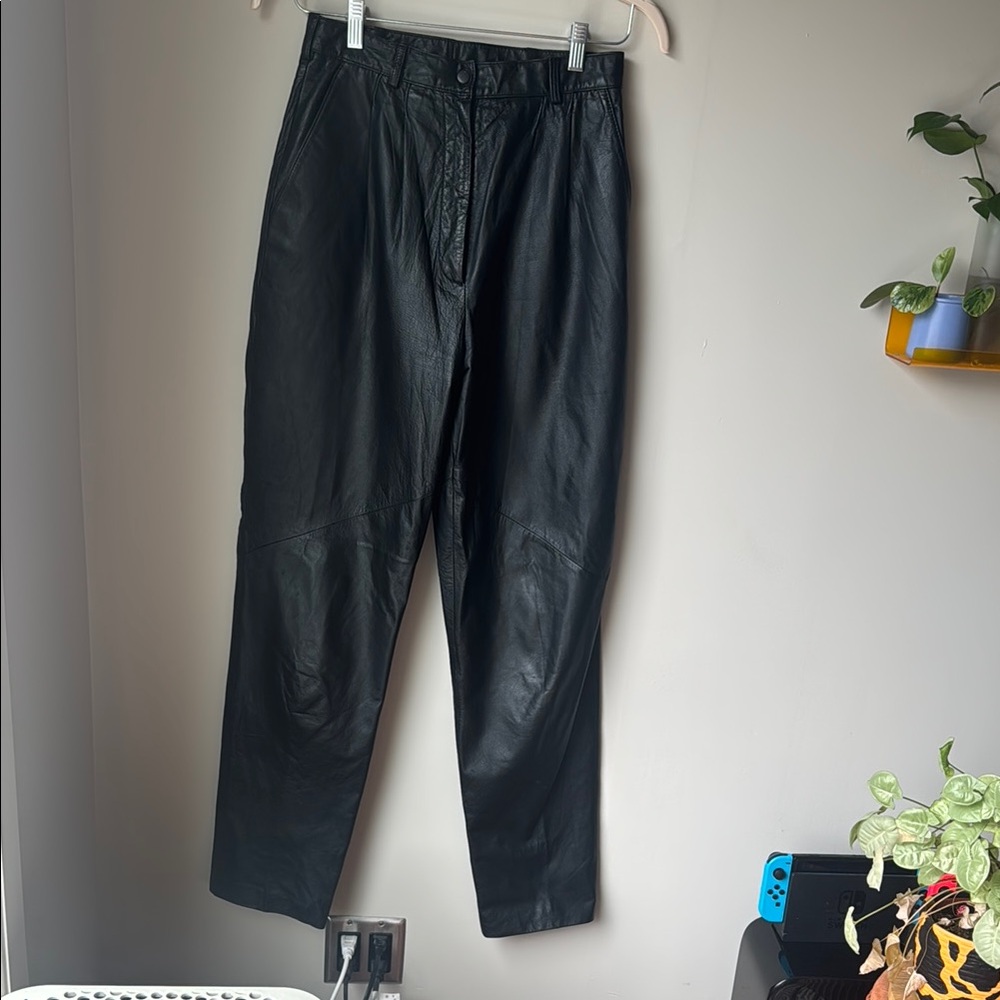 Vintage Black Real Leather Pants